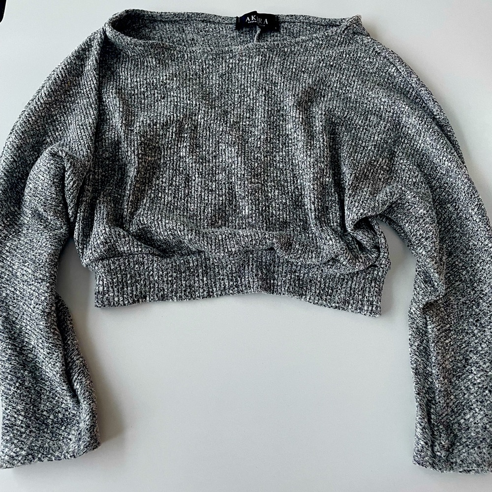 Grey, cotton, crop sweater. Like new, worn mildly.